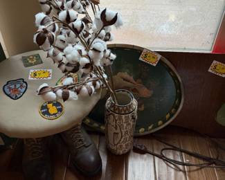 Boy Scout stool, and Vietnamese vase 