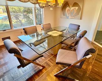 MCM Travertine & Glass Dining Table