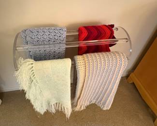 Lucite Quilt Rack & Afghans