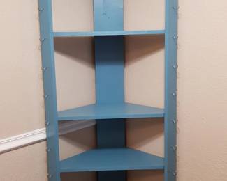 Handmade custom corner shelf with wine glass storage