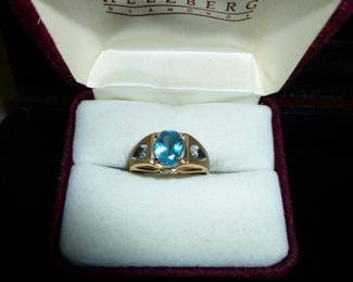 Mens Blue Topaz & dia. 10k gold