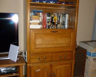 Shelving unit w/books & flags