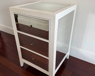 Made Goods Shagreen & Antique Mirror Nightstand – 3 Drawer – Designer Piece 18” x 18” x 28” H