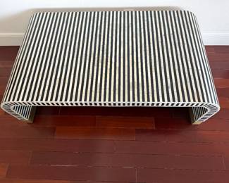 Indian Bone Inlay Coffee Table with Brass Accents – 52” Modern Sculptural Form