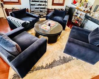 CB2 Designer Lounge Chairs (4 or Pairs Available) - Navy Blue Velvet Fabric