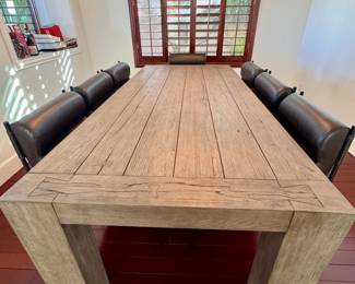 Classic Home Reclaimed Oak Dining Table (8) Black Leather Dining Chairs