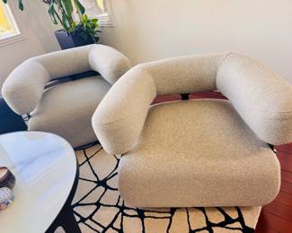 Four Hands (2) Swivel Chairs - Silver Performance Fabric 27.5"H x 37"W x 31"D