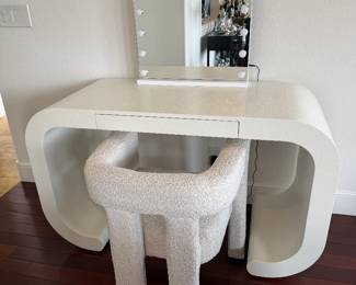 Made Goods Modern Cream Vanity / Desk with Bouclé Chair – Designer Set  54” L x 22” W x 31” H