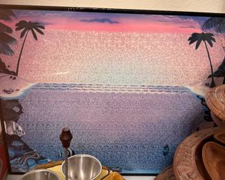 Large Framed Illusion Tropical Beach Scene Artwork