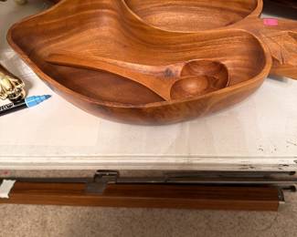 Vintage Hand-Carved Wooden Divided Serving