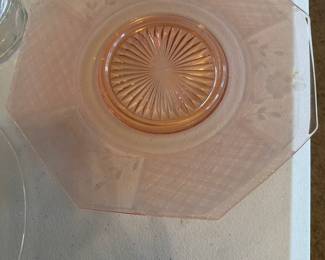 Vintage Octagonal Pink Depression Glass Serving Plate