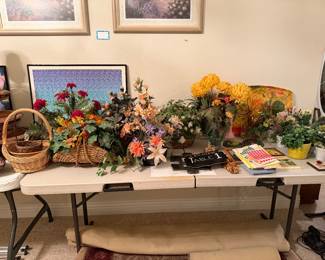 Assorted Artificial Floral Arrangements and Decorative Baskets