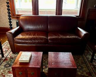 Pottery Barn Leather Sofa also matching Chair and ottoman
