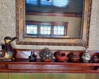 Pottery signed and Native American, with white Mexican vase, Neiman Marcus Duck