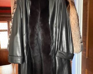 Leather coat with Mink trim