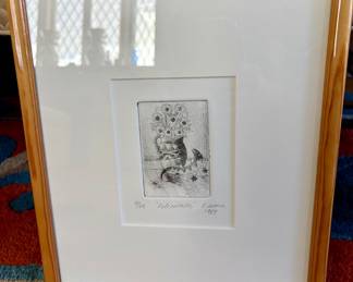 Francisco X. Mora Small Etching Print on Paper "Greetings"