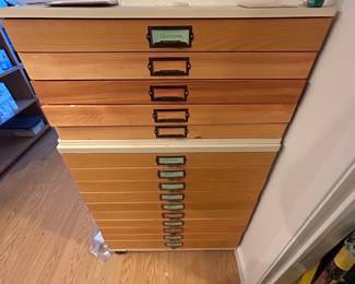 Multi Drawer Wooden Craft Storage Cabinet w Label Pulls Scrapbook Organizer Chest