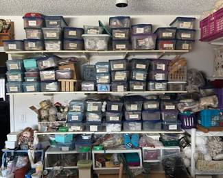 Large Craft Supply Lot Holiday Decor Beads Tins Wood Dowels Mixed Materials