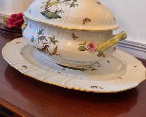 Herend Rothschild Bird Tureen w/Branch Handle/Matching underplate