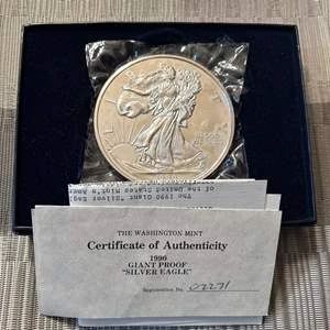 1990 Giant Proof Silver Eagle Medal Washington Mint w/ COA over 1 Pound