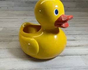 Ceramic Yellow Rubber Duck Planter or Vase Novelty Duck Decor