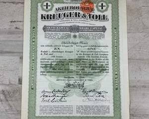 1926 Kreuger & Toll Swedish Match Company B Share Stock Certificate w Coupons