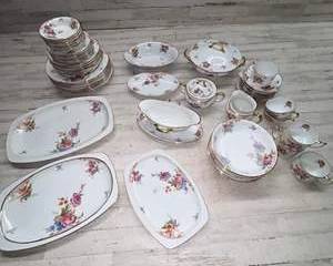 Vintage Epiag Bridal Rose Porcelain Dinnerware Set Gold Trim Czechoslovakia