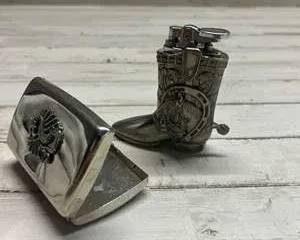Vintage Western Boot Table Lighter & Dragon Cigarette Case Metal Smoking Accessories