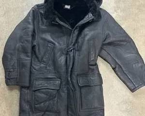 Vintage I.T.M. Lambskin Leather Hooded Parka Coat Shearling Lined Made in Canada