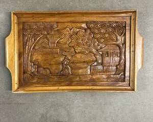  Vintage Hand Carved Wood Wall Panel Folk Art Landscape Relief Carving