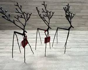 Pottery Barn Twig Reindeer Bronze Finish Holiday Decor Set of 3