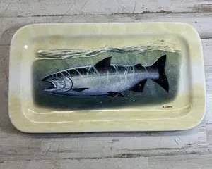  J Wiens Salmon Fishing Serving Tray Platter Large Fish Art