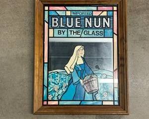 Vintage Blue Nun Wine Advertising Mirror Imported Blue Nun By The Glass Bar Sign
