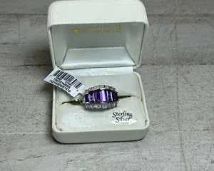 Sterling Silver Amethyst and Diamond Arch Ring Macy’s Purple Baguette Gemstone Statement Ring
