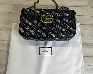 Balenciaga Logo Quilted Chain Shoulder Bag Black w Gold Hardware & Gucci Dust Bag unverified
