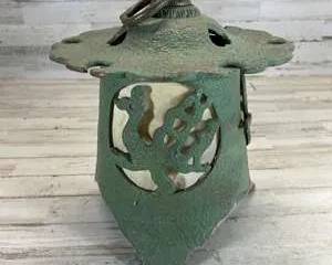 Vintage Cast Iron Garden Lantern Phoenix Motif Candle Lantern