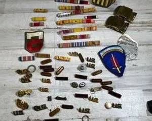  Vintage Militaria US Military Insignia Pins Ribbon Bars Patches Buckles Lot