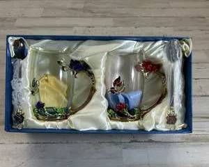 BTaT Brew To A Tea Glass Mug Set w Spoons Rose Butterfly Holders