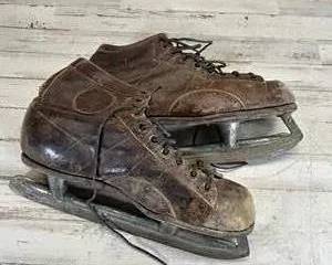 Vintage Leather Ice Skates with Metal Blades Rustic Winter Decor