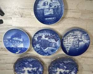 Royal Copenhagen Christmas Plates & Blue Transferware Dishes Mixed Lot
