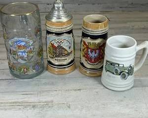 Vintage German Beer Stein Lot Munich Hofbrauhaus Frankfurt Rothenburg Glass and Ceramic Mugs