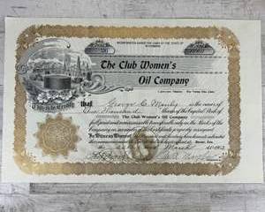 1902 Club Women’s Oil Company Wyoming Stock Certificate 1000 Shares