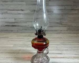 Vintage Glass Oil Kerosene Lamp Red Font Clear Chimney Hurricane Style