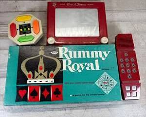 Ohio Art Etch A Sketch Magic Screen Sears Follow Me Merlin Game Rummy Royal Lot