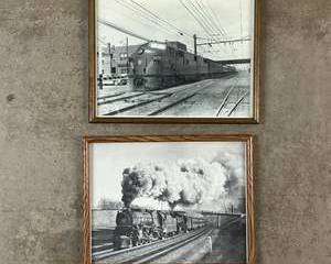Framed Vintage Train Railroad Photographs Steam & Diesel Locomotives