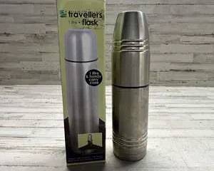 Stainless Steel Travelers 1 Liter Vacuum Flask Thermos w Case