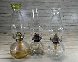 Vintage Glass Oil Lamps Set of 3 Kerosene Hurricane Lamps