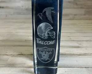Atlanta Falcons & Oakland Raiders Etched Crystal Glass Trophy Paperweight