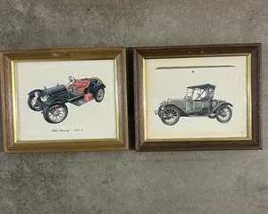 Vintage Framed Classic Automobile Prints Stutz Bearcat 1914 & Early Touring Car
