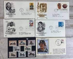 Vintage First Day Cover Stamp Lot MLK Robert Kennedy Roberto Clemente FDC Monaco Car Stamps